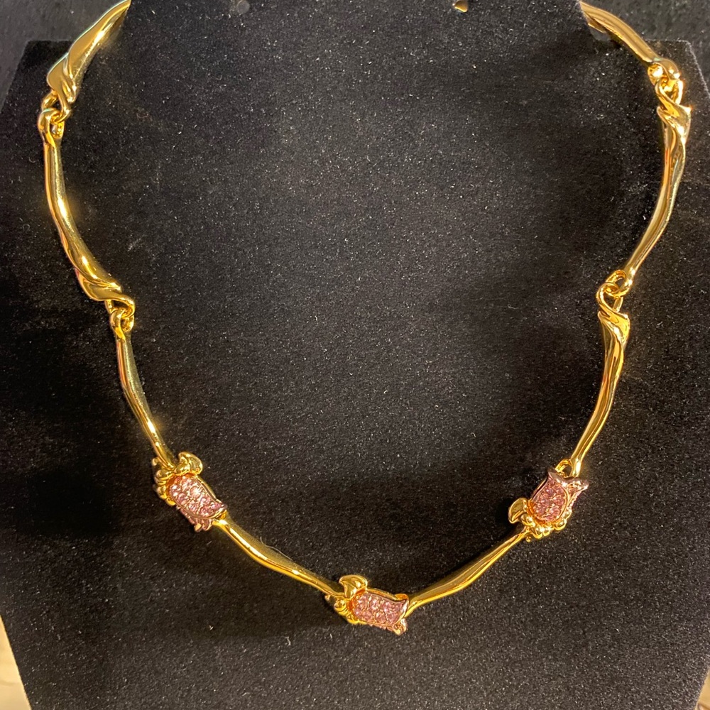 Nolan Miller Gold-tone Necklace with 3 Pink Tulips